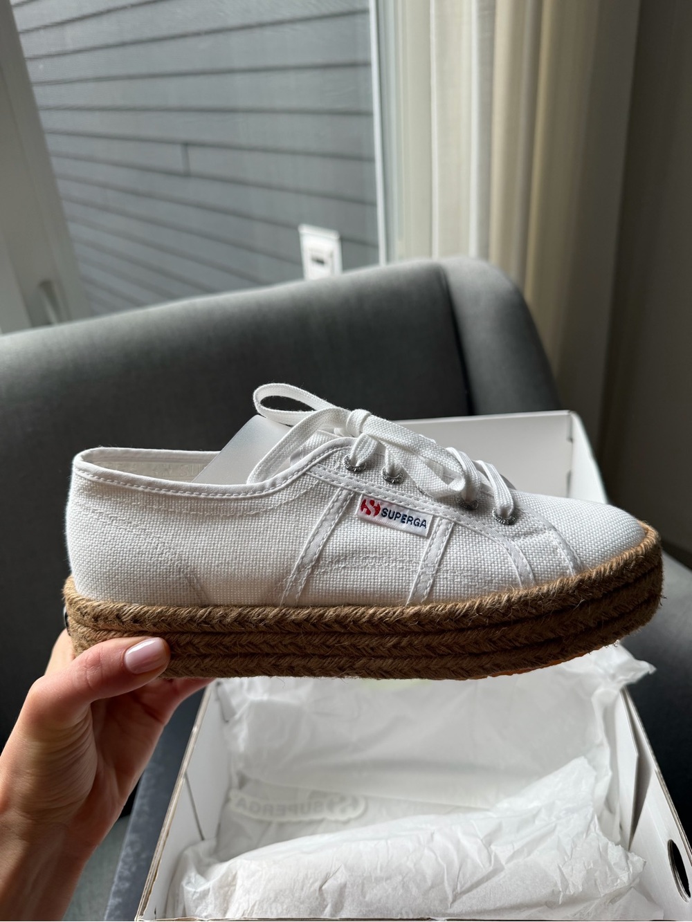 Superga White Canvas Espadrille Platform